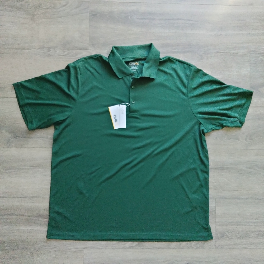 NWT Core 365 Men's 2XL Forest Green Performance Polo Shirt Easy Care